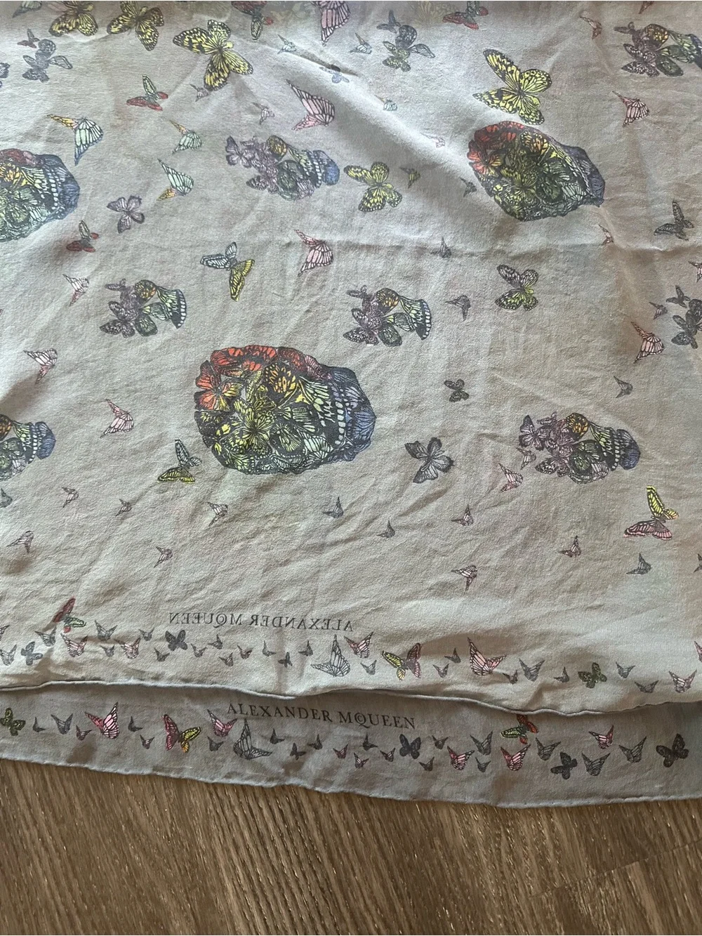 Alexander McQueen Butterfly Skull 100% Silk Scarf Grey Multicolor